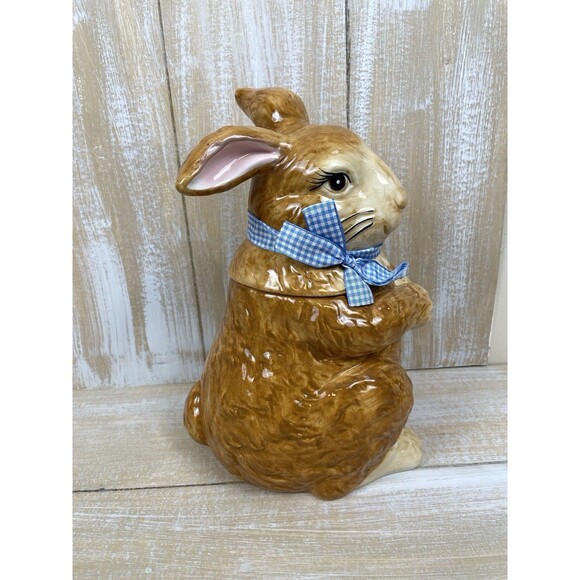 Pier 1 Bunny Rabbit Dolomite/ Ceramic Cookie Jar Canister Spring Easter READ - Picture 5 of 12